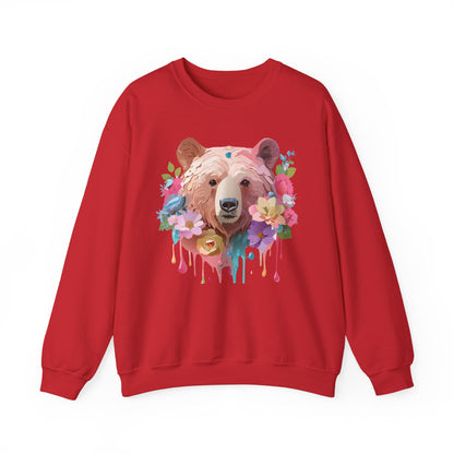 Unisex Floral Bear Sweatshirt Art Design Animals Print Gildan 18000