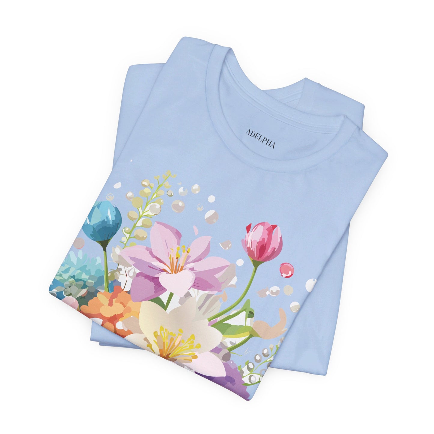 Natural Cotton Tee Shirt with Flowers