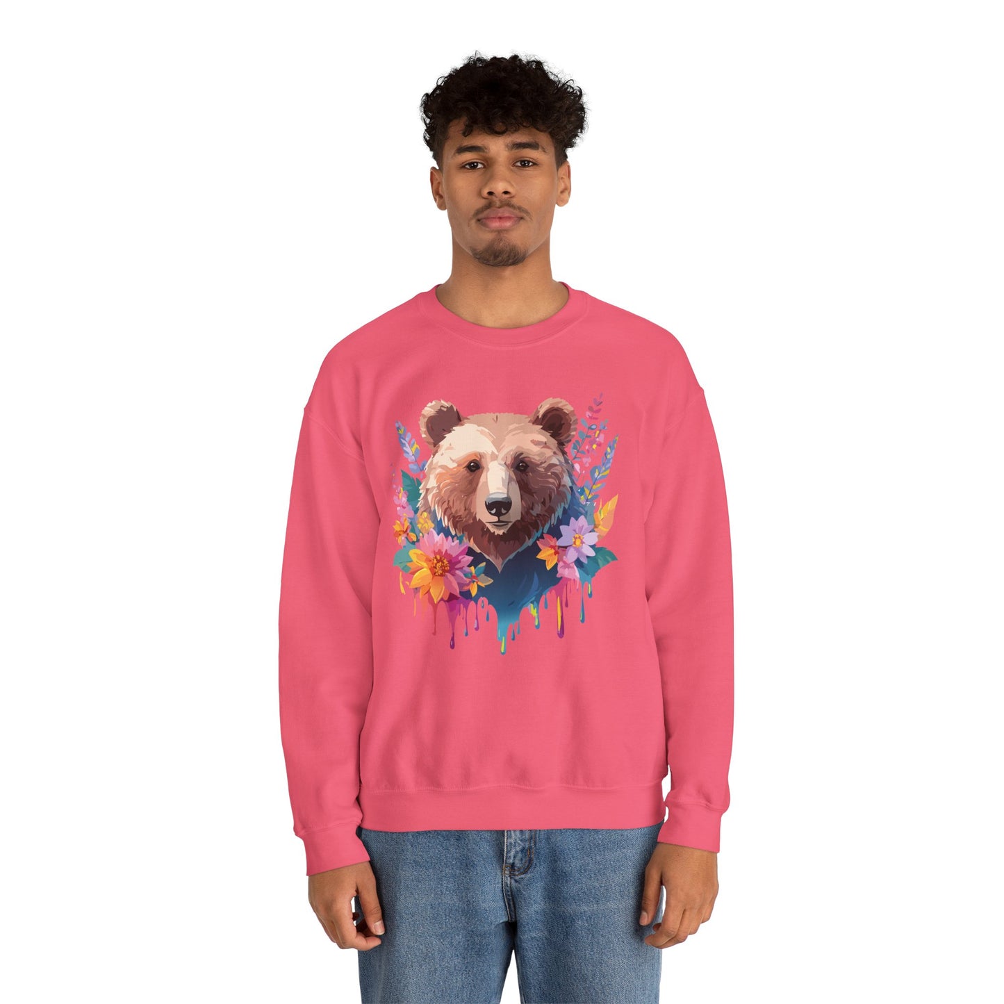 Unisex Floral Bear Sweatshirt, Animals Sweatshirt, Floral Sweatshirt, Art Design Sweatshirt