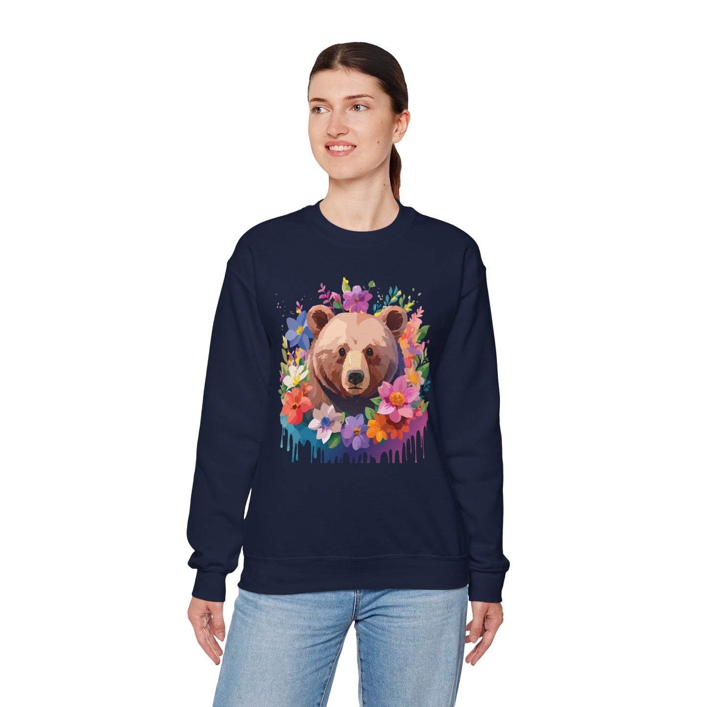 Unisex Floral Bear Sweatshirt, Animals Sweatshirt, Floral Sweatshirt, Art Design Sweatshirt