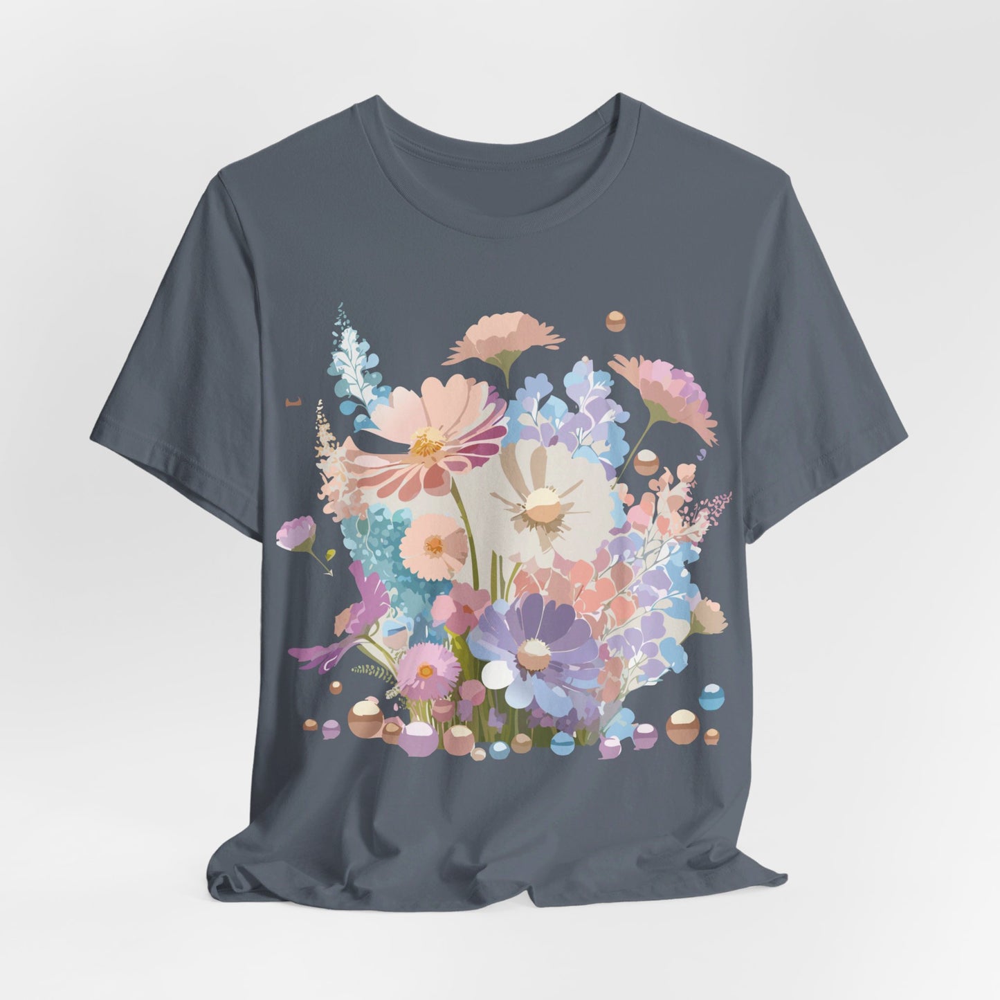 Natural Cotton Tee Shirt with Flowers