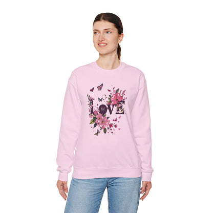 Unisex Floral Love Sweatshirt Fifty Fifty Cotton Poly Valentines Day Gift