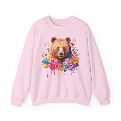 Unisex Floral Bear Sweatshirt With Art Design Animals Sweatshirt