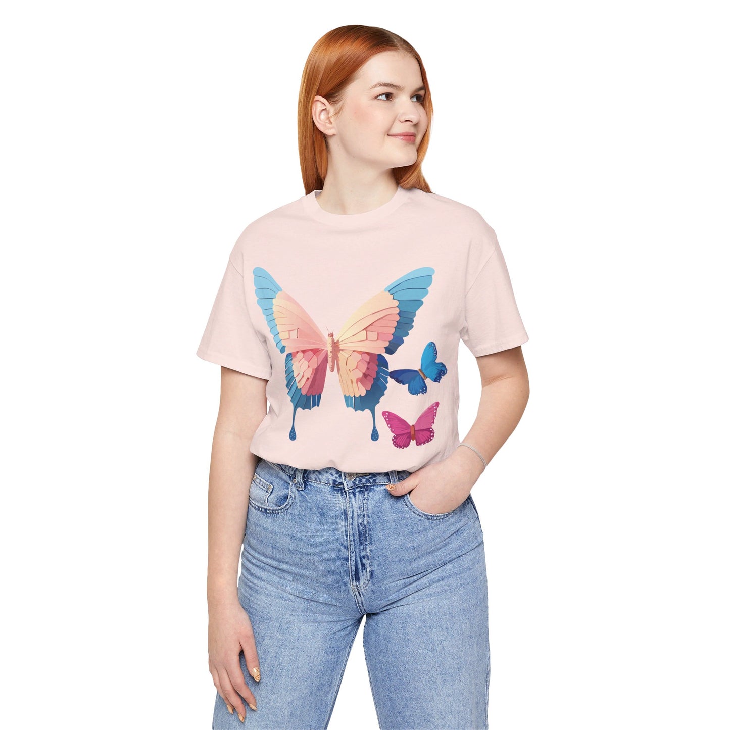 Natural Cotton Tee Shirt with Butterfly