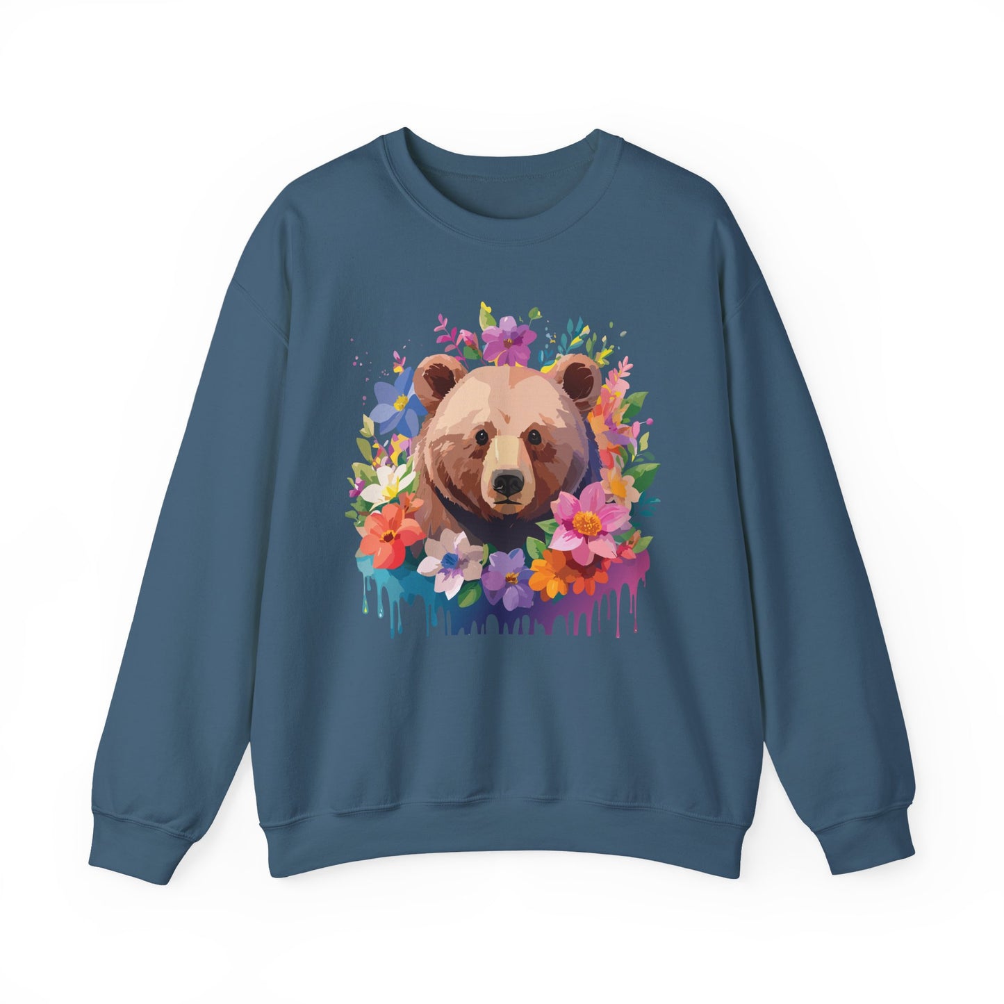 Unisex Floral Bear Sweatshirt, Animals Sweatshirt, Floral Sweatshirt, Art Design Sweatshirt