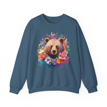 Unisex Floral Bear Sweatshirt Art Design Animals Print Sweatshirt Collection