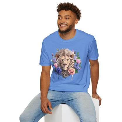 Unisex Floral Lion Tee Shirt Softstyle Gildan 64000 100 Percent Cotton