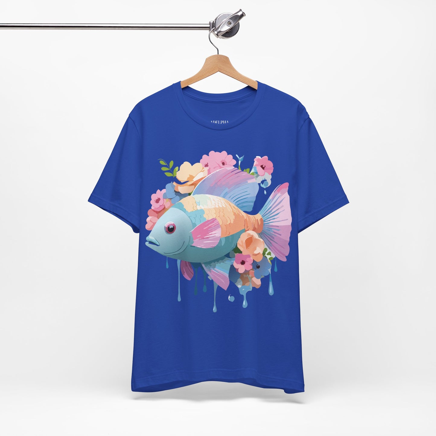 Natural Cotton Tee Shirt with Fish