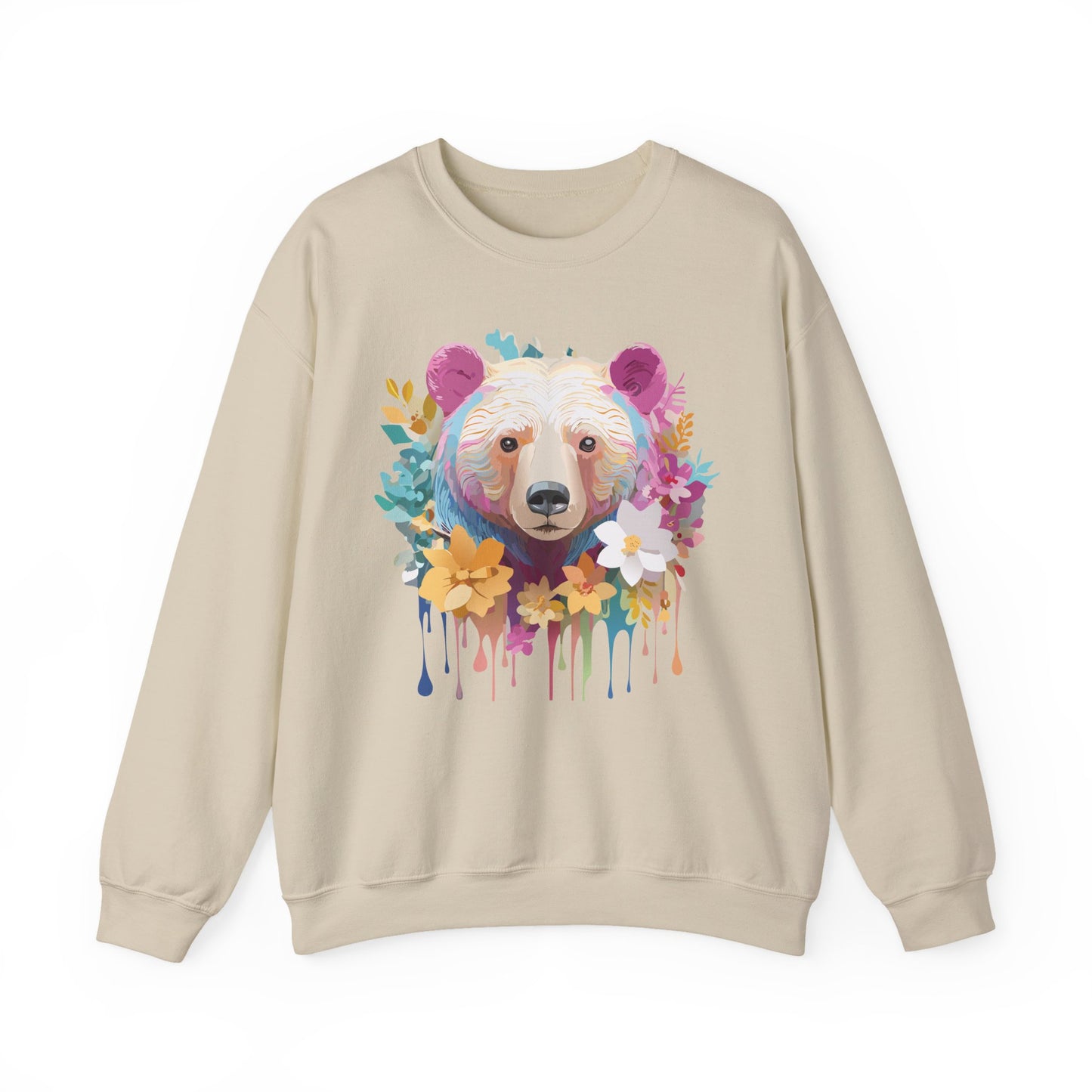 Unisex Floral Bear Sweatshirt, Animals Sweatshirt, Floral Sweatshirt, Art Design Sweatshirt