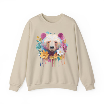 Unisex Floral Bear Sweatshirt With Art Design Gildan 18000 Crewneck