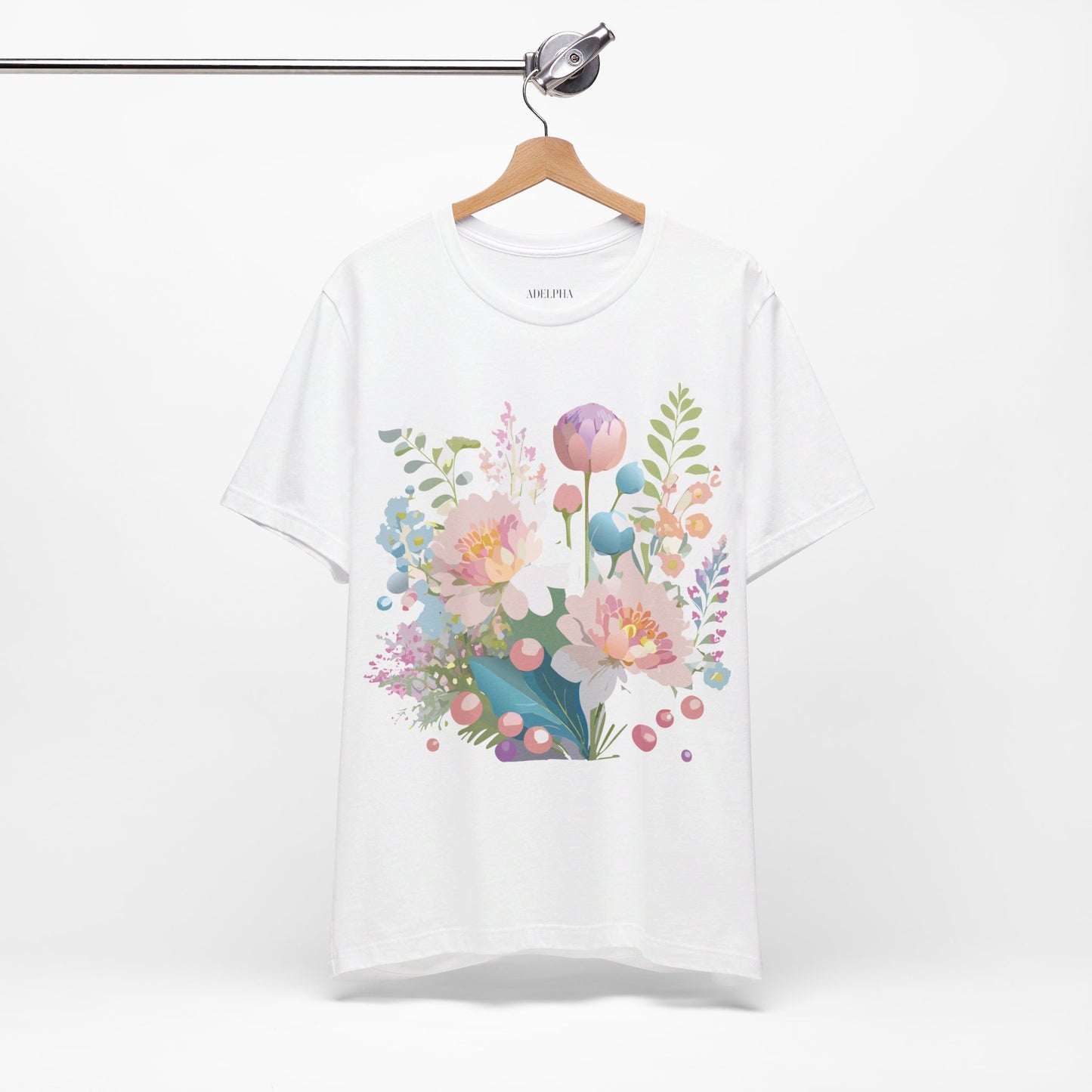 Natural Cotton Tee Shirt with Flowers