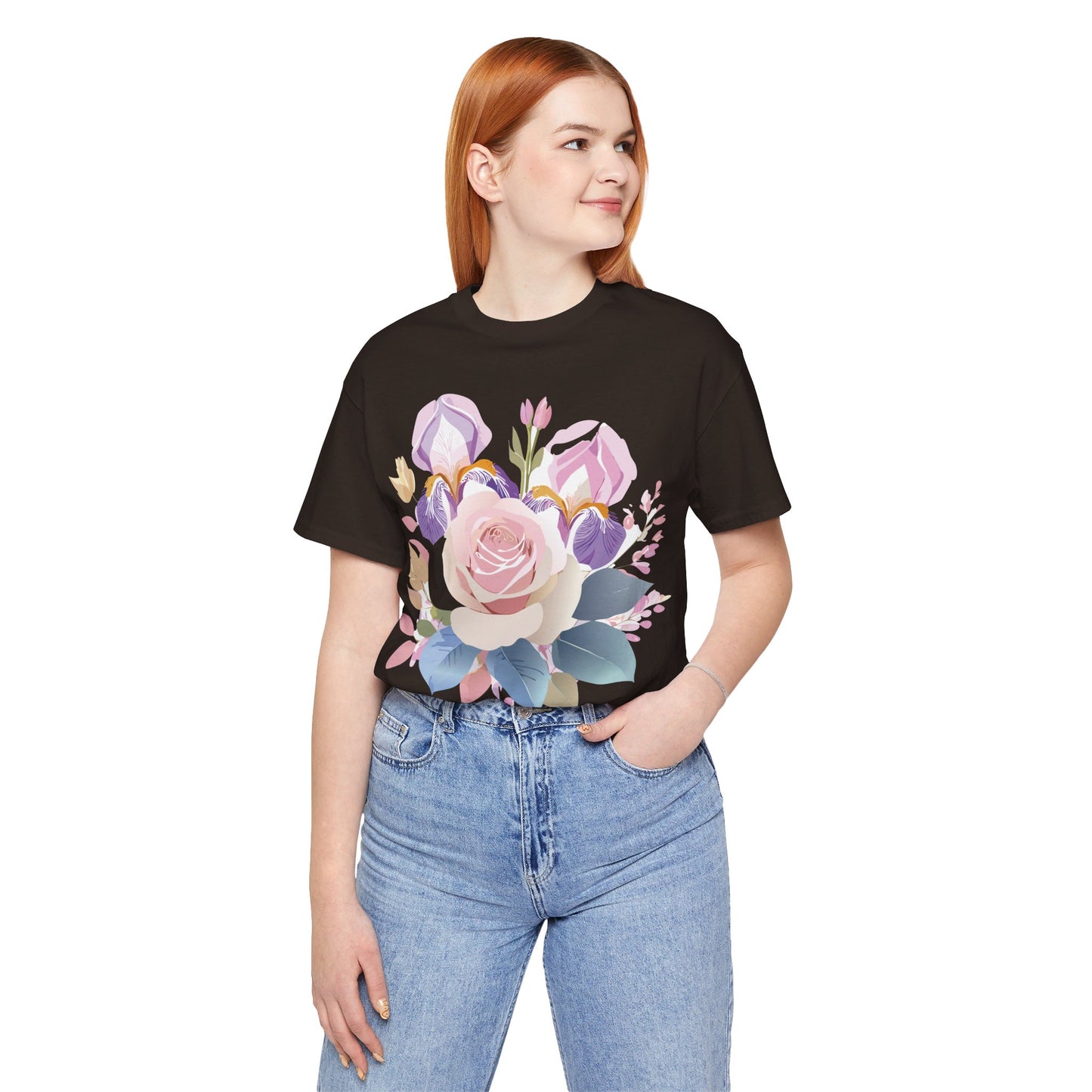 Natural Cotton Tee Shirt with Flowers