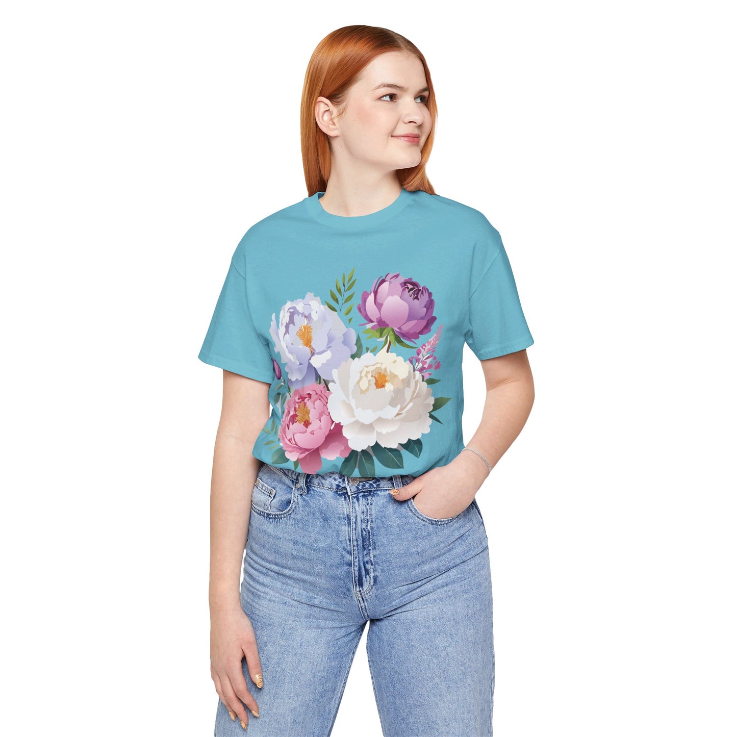 T-shirt en coton naturel avec fleurs