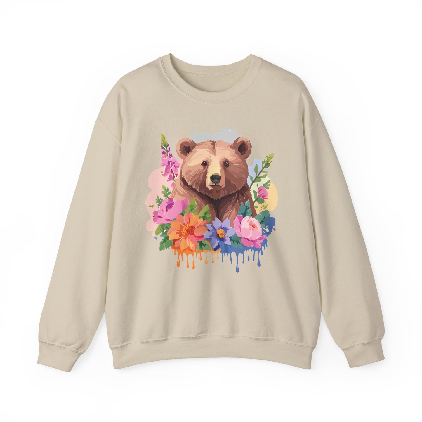 Unisex Floral Bear Sweatshirt, Animals Sweatshirt, Floral Sweatshirt, Art Design Sweatshirt