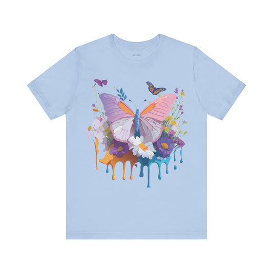 Natural Cotton Tee Shirt with Butterfly