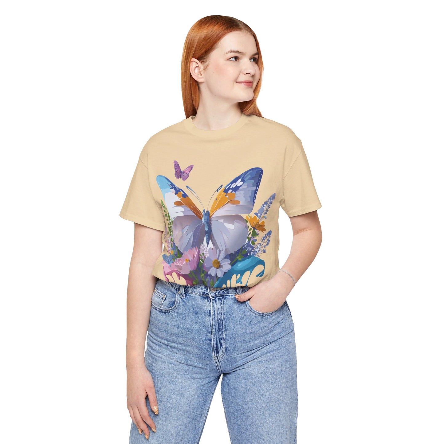 Natural Cotton Tee Shirt with Butterfly