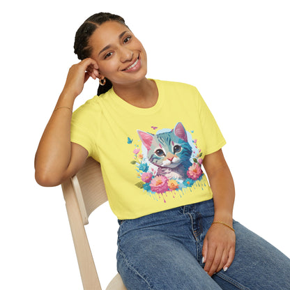 Cat Shirt Unisex Tee Kitten Cat Tee Softstyle 100 Percent Cotton Gildan 64000