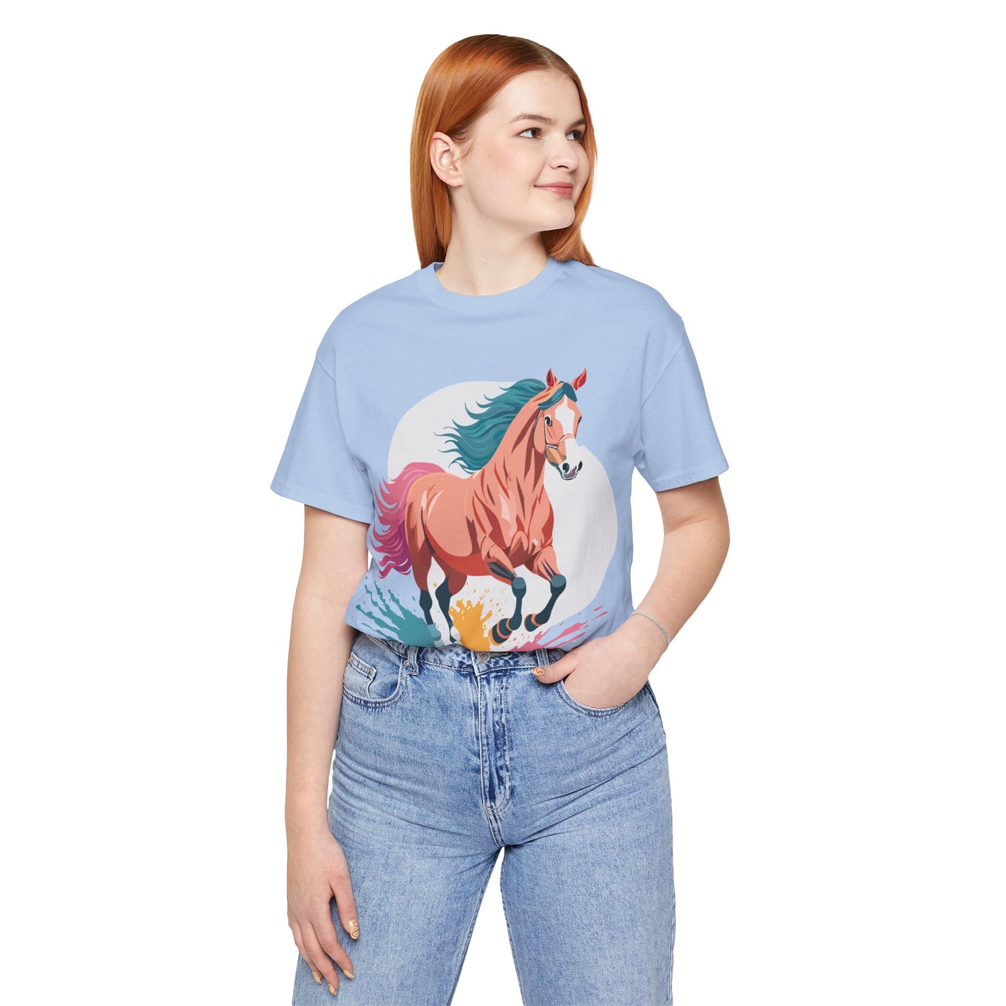 Natural Cotton Tee Shirt with Horse