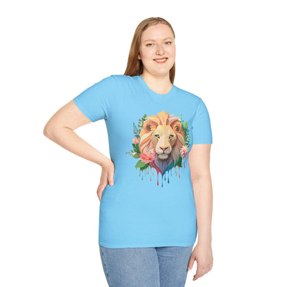 Gildan Unisex Lion Shirt Floral Lion Tee Animal Print Softstyle Tee