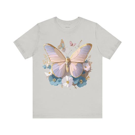 Natural Cotton Tee Shirt with Butterfly