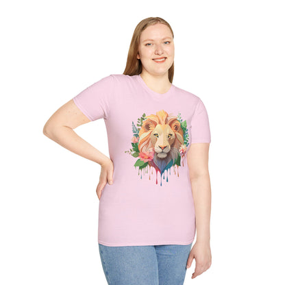 Gildan Unisex Lion Shirt Floral Lion Tee Animal Print Softstyle Tee
