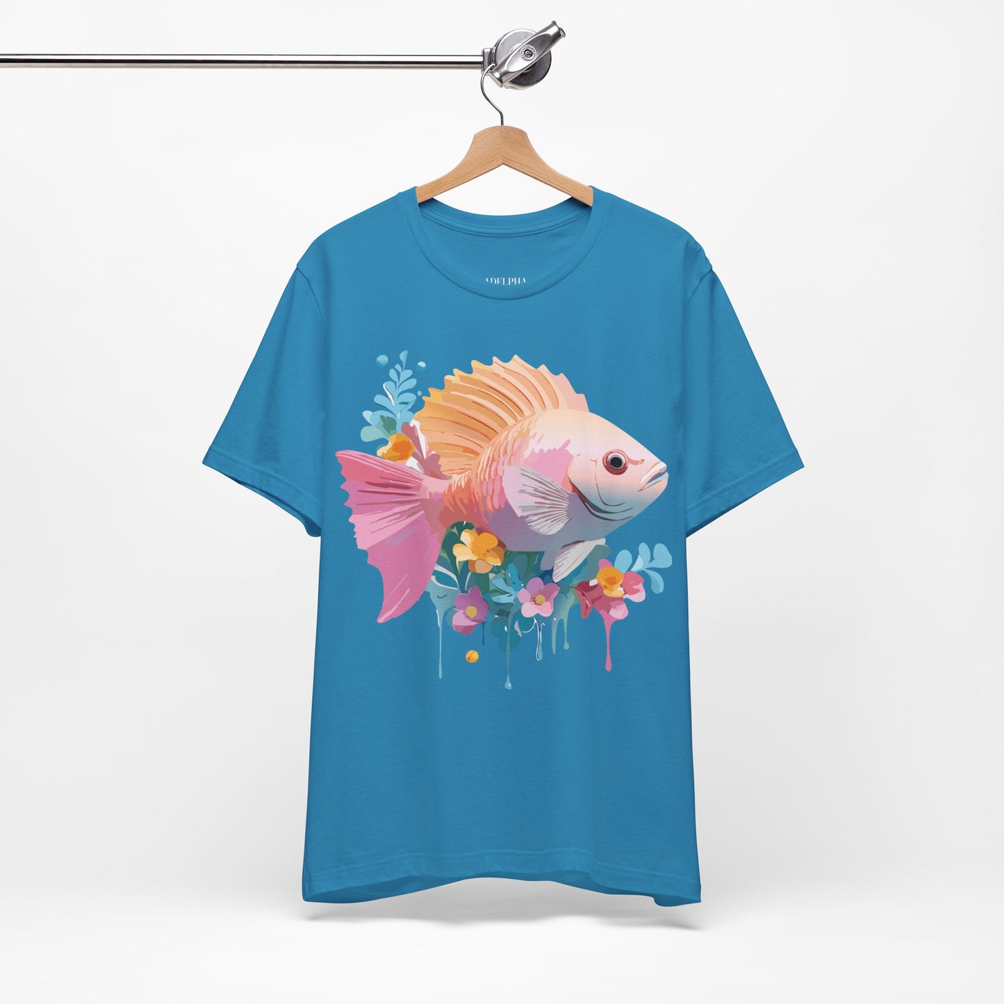 Natural Cotton Tee Shirt with Fish