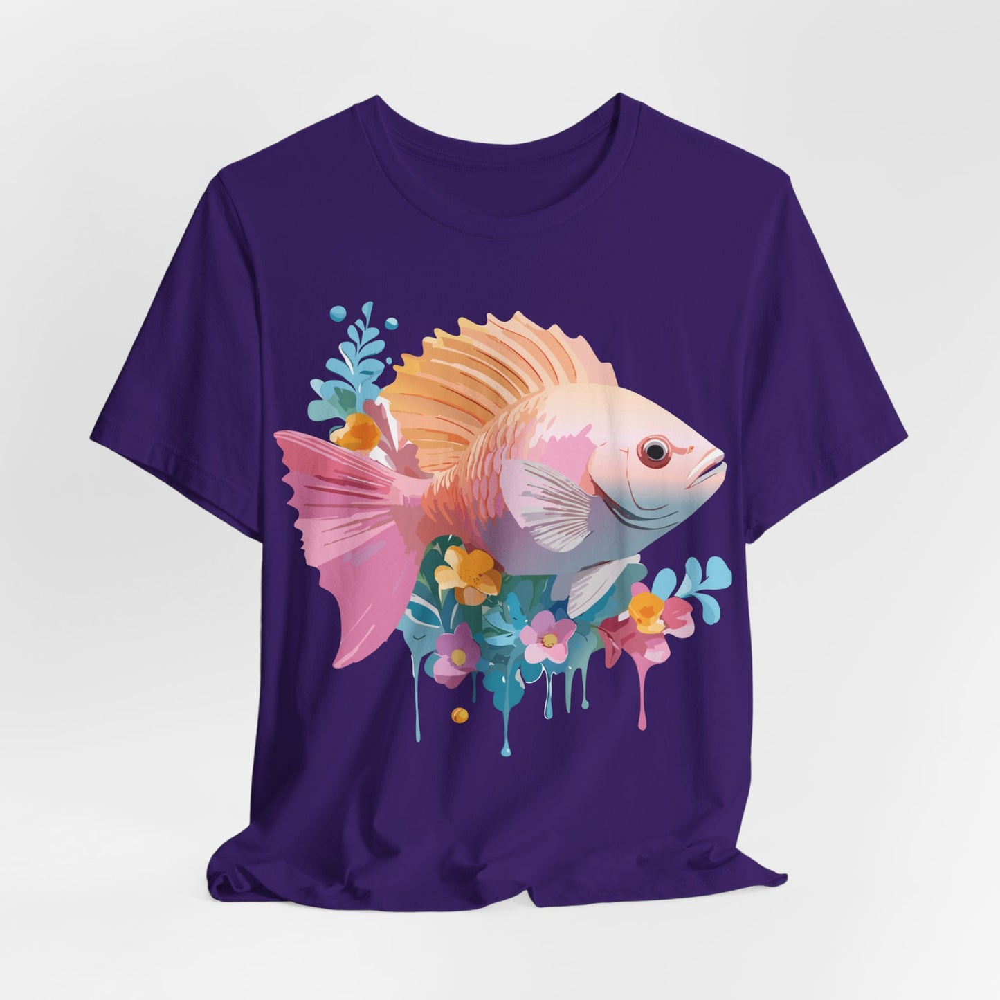 Natural Cotton Tee Shirt with Fish