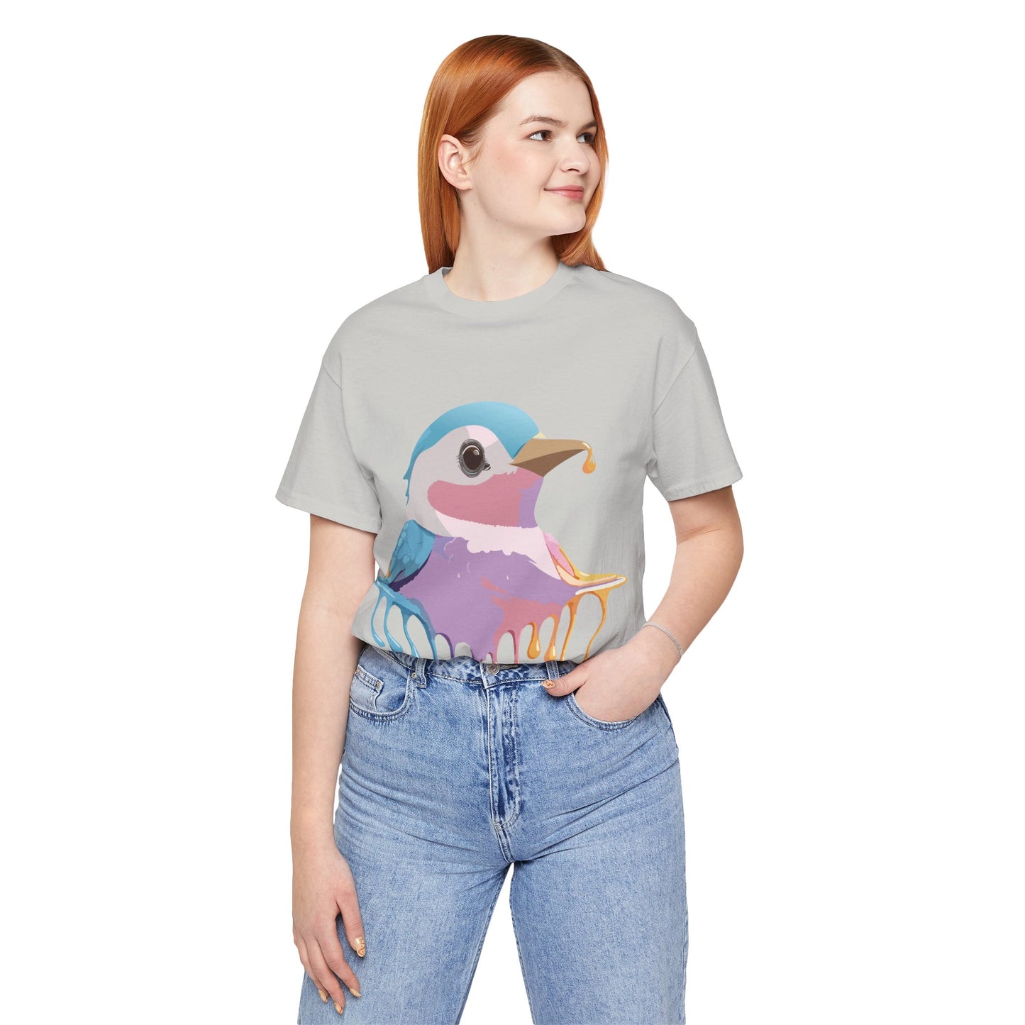 Natural Cotton Tee Shirt with Bird