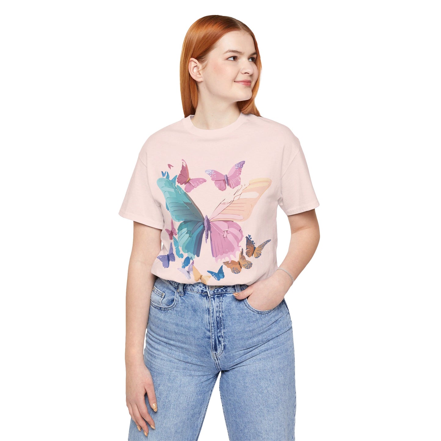 Natural Cotton Tee Shirt with Butterfly