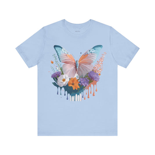 Natural Cotton Tee Shirt with Butterfly