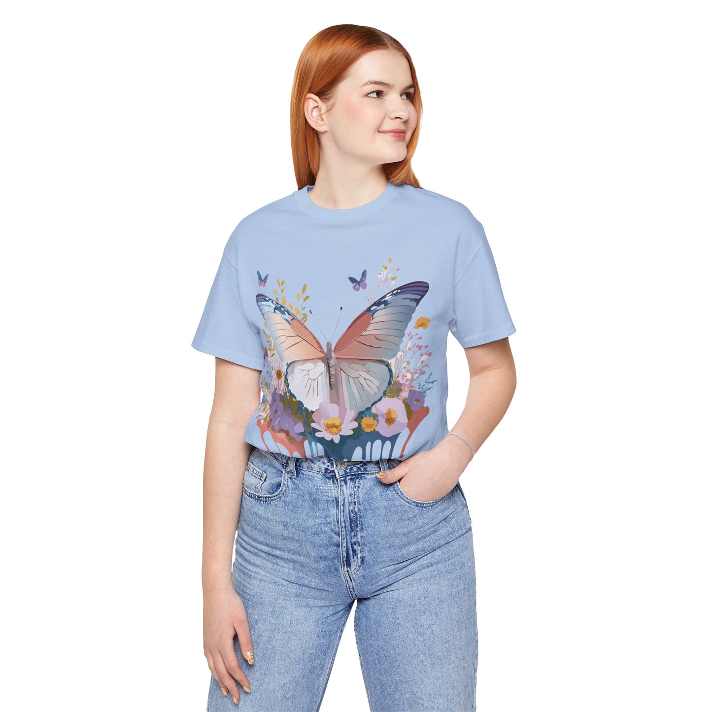 Natural Cotton Tee Shirt with Butterfly