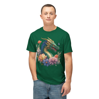 Dragon Art Tee Shirt Unisex Floral Print Cotton Tee USA Made