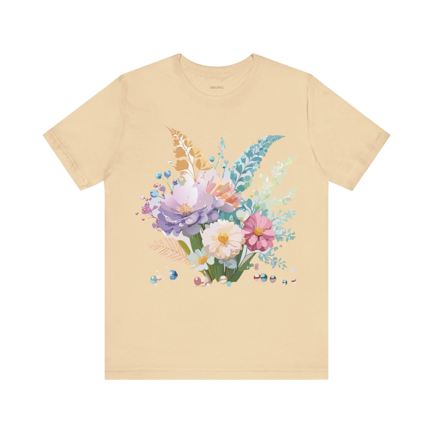 Natural Cotton Tee Shirt with Flowers