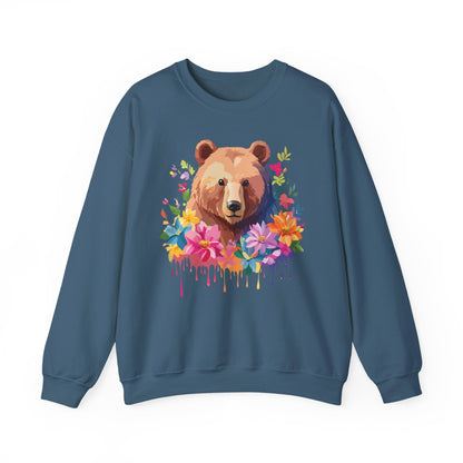 Unisex Floral Bear Sweatshirt With Art Design Animals Sweatshirt