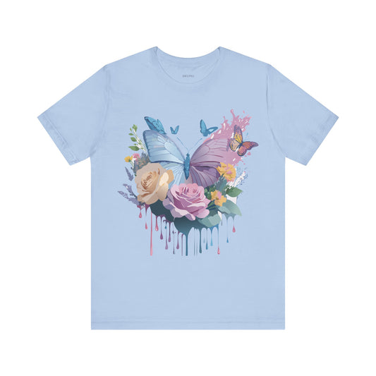 Natural Cotton Tee Shirt with Butterfly