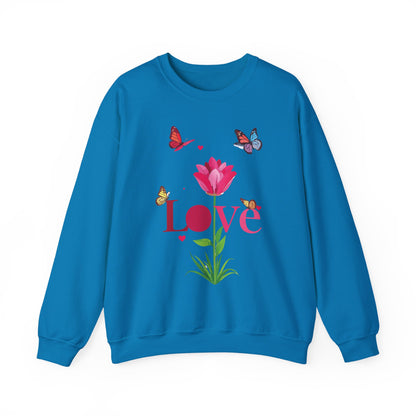 Unisex Floral Love Sweatshirt Floral Butterfly Design Cotton Poly Valentines Day