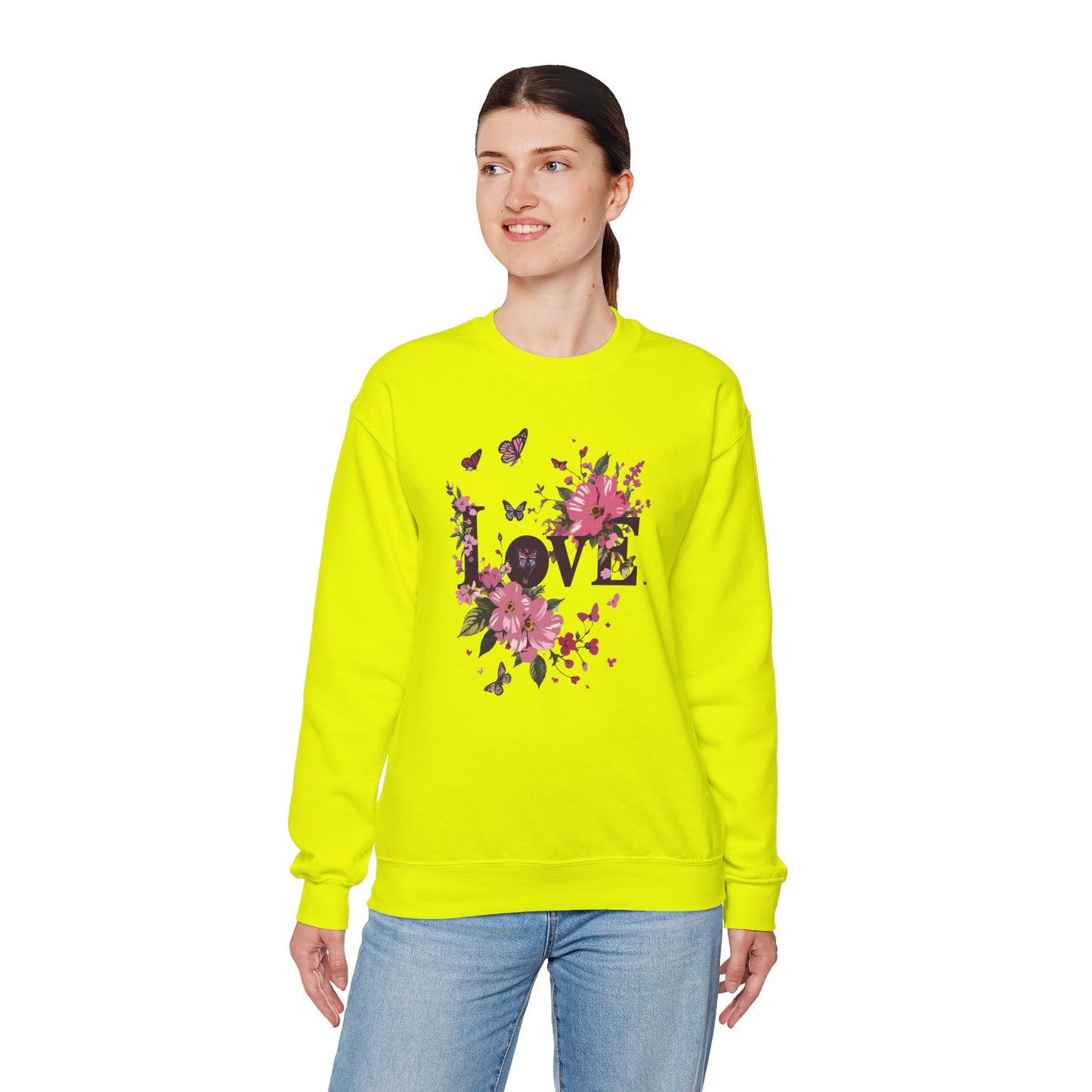 Unisex Floral Love Sweatshirt Fifty Fifty Cotton Poly Valentines Day Gift