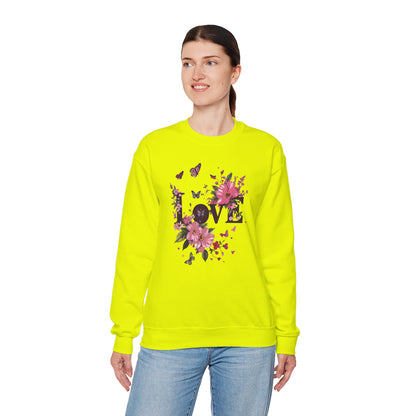 Unisex Floral Love Sweatshirt Fifty Fifty Cotton Poly Valentines Day Gift