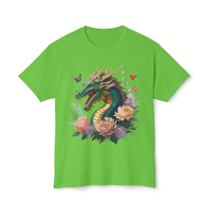 Dragon Art Design Unisex Cotton Tee With Floral Print Artwork And Dragon Graphic