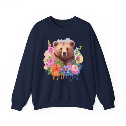 Unisex Floral Bear Sweatshirt With Art Design Animals Print Graphic
