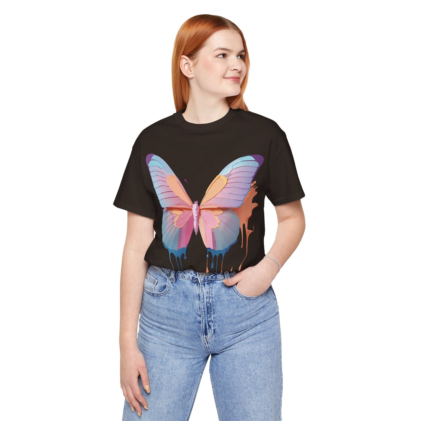 Natural Cotton Tee Shirt with Butterfly