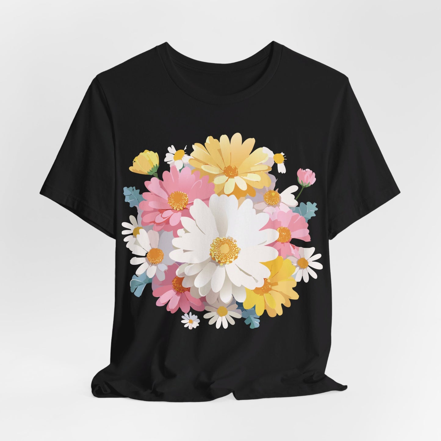 Natural Cotton Tee Shirt with Flowers