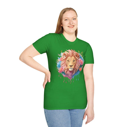 Lion Shirt Unisex Floral Lion Tee 100 Percent Cotton Softstyle Gildan 64000