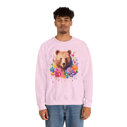 Unisex Floral Bear Sweatshirt With Art Design Animals Sweatshirt