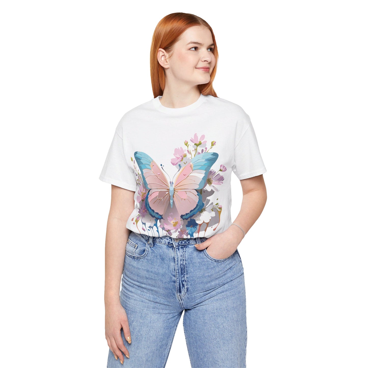 Natural Cotton Tee Shirt with Butterfly