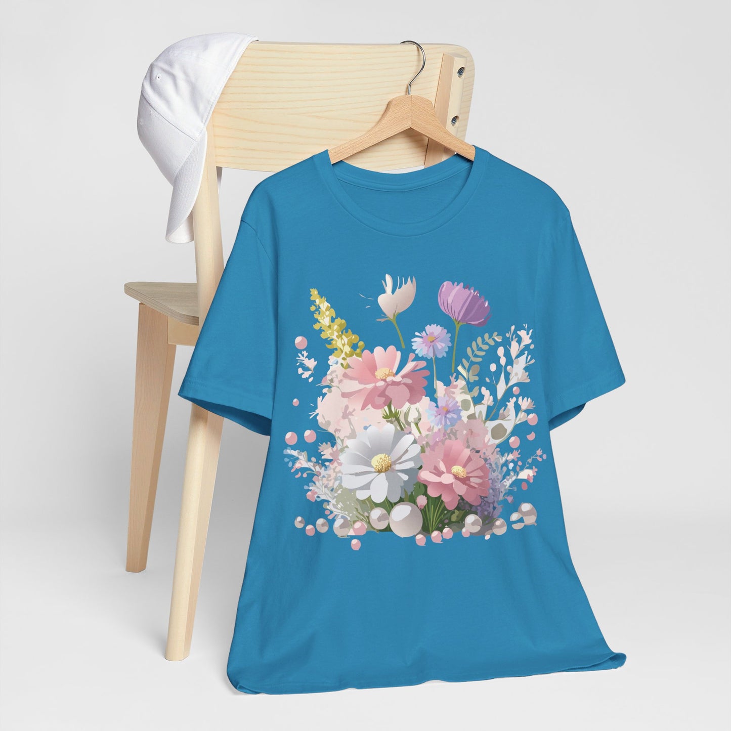 T-shirt en coton naturel avec fleurs