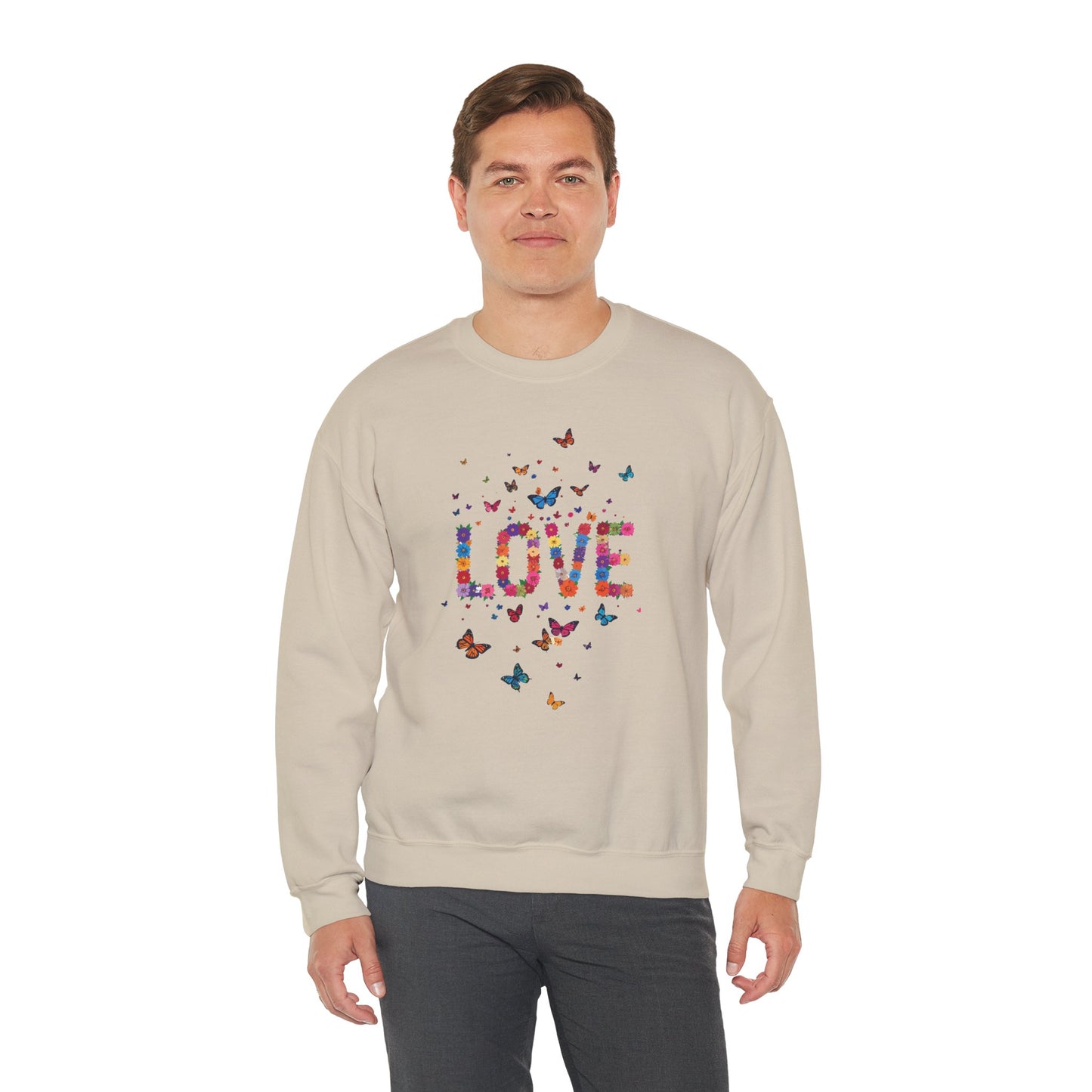 Unisex Floral Love Sweatshirt Fifty Fifty Cotton Poly Valentines Day