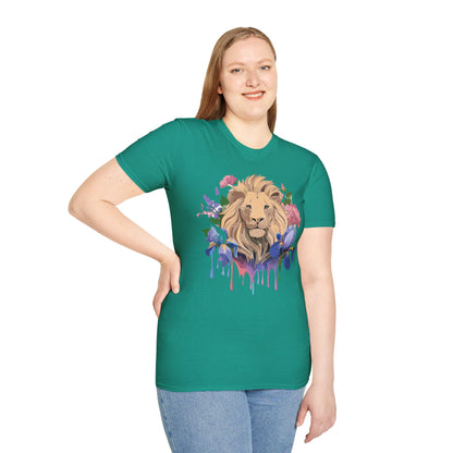Unisex Softstyle Lion Shirt Floral Lion Tee Animal Print Graphic Tee