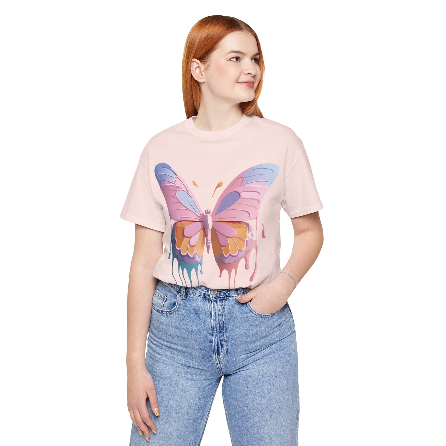 Natural Cotton Tee Shirt with Butterfly