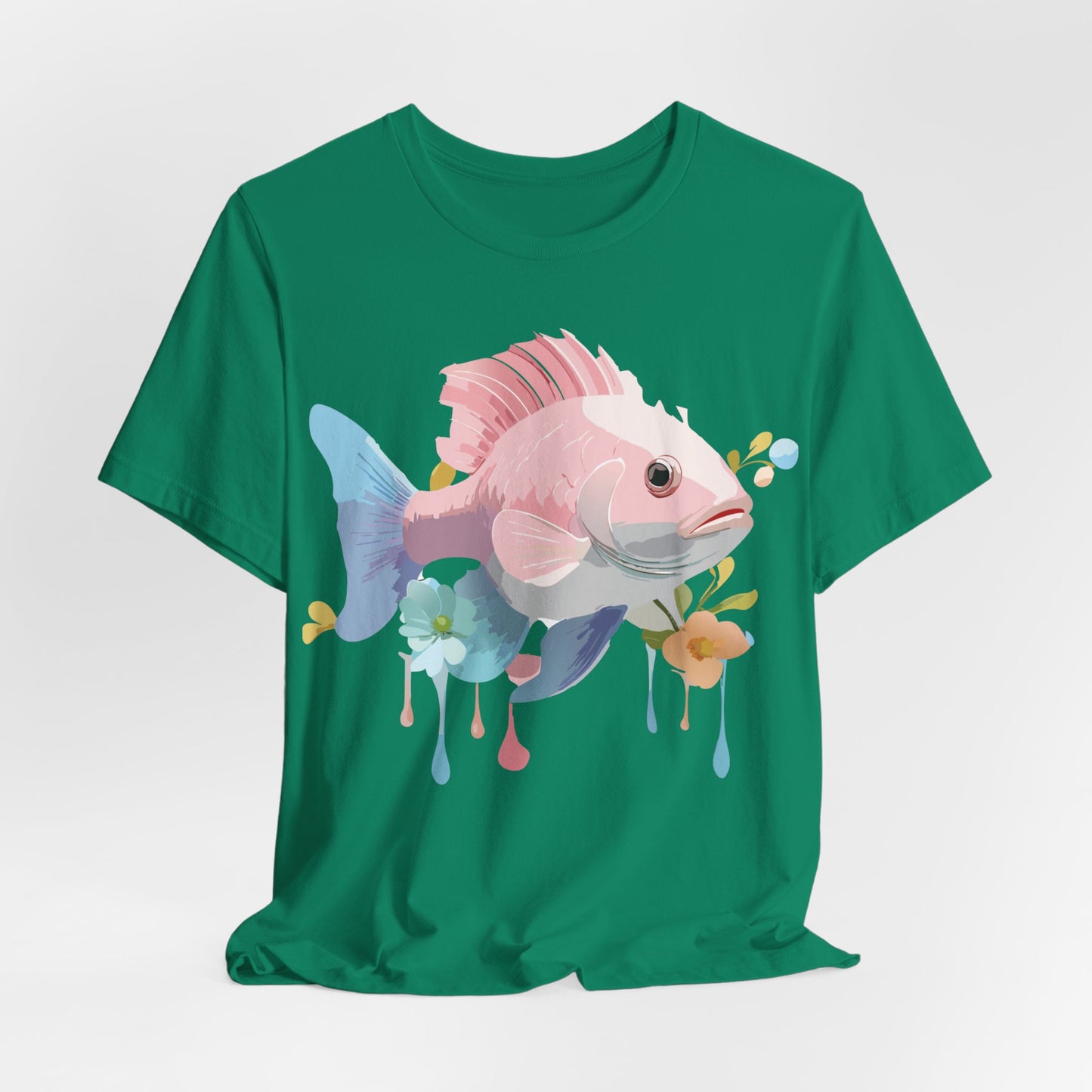 Natural Cotton Tee Shirt with Fish